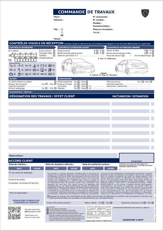 Imprimés pour commande de travaux secteur automobile à Lyon